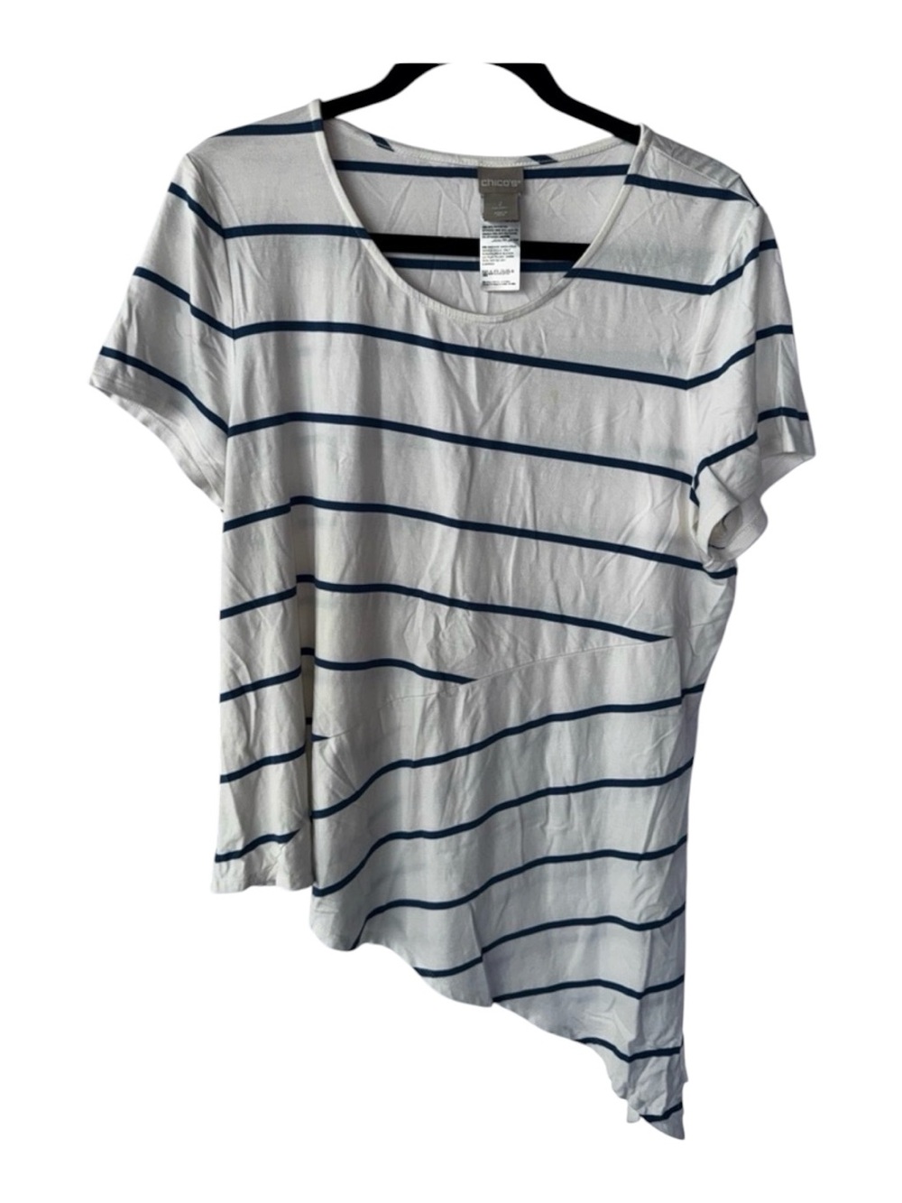 Chico's Asymmetrical Navy and White Striped Tee